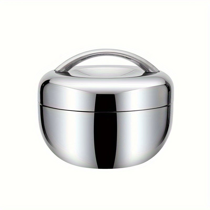 Stainless Steel Insulated Double-Layer Leakproof Bento Lunch Box for Office and School, Microwave-Safe Reusable Round Food Container - Image 1
