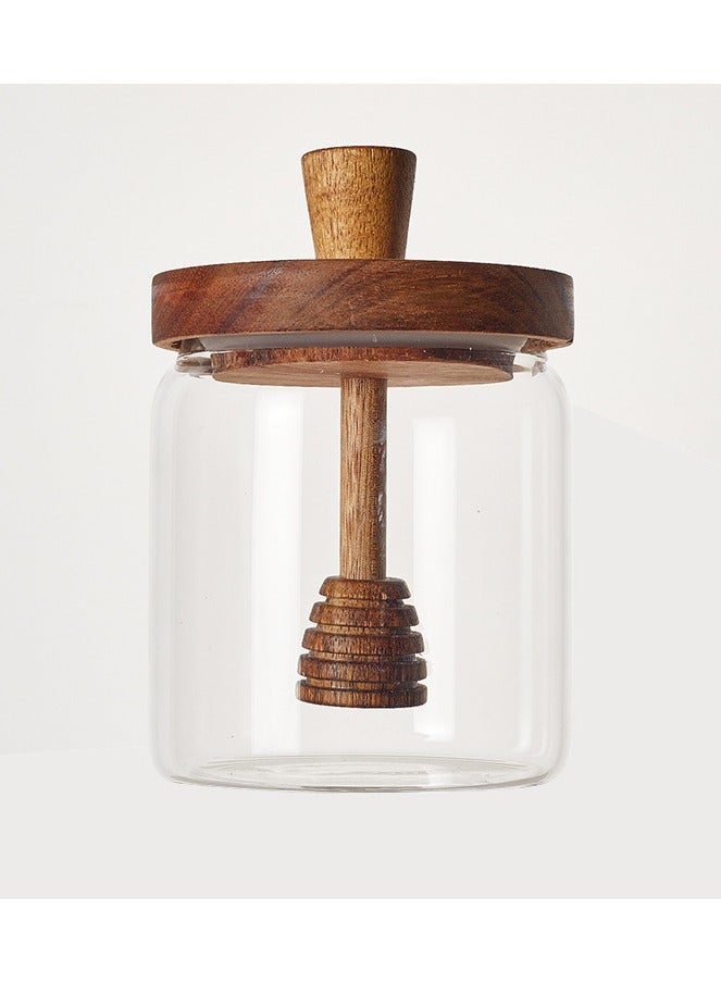 general Wood Lid Glass Jar Round Honey Jar with Honey Dip Stick Sealed Storage Jar Transparent Storage Container - Image 1