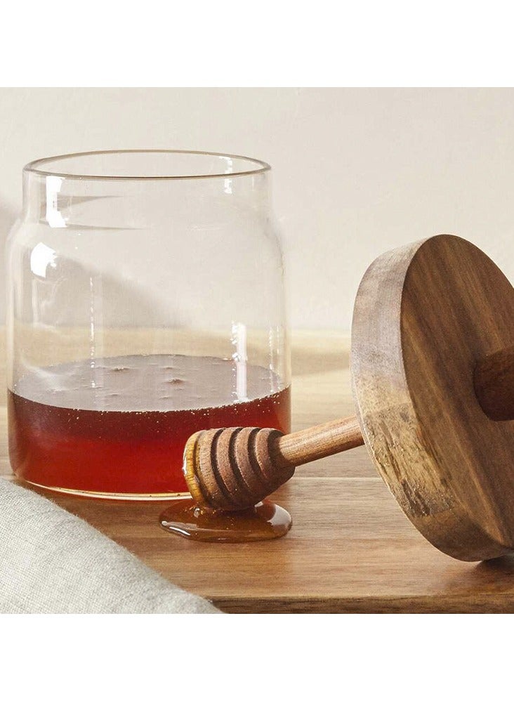 general Wood Lid Glass Jar Round Honey Jar with Honey Dip Stick Sealed Storage Jar Transparent Storage Container - Image 3