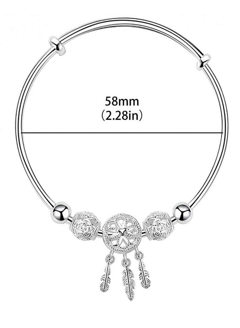 KASTWAVE Luxury Bracelet for Women, Silver Dream Catcher Tassel Feather Bracelet - Image 3