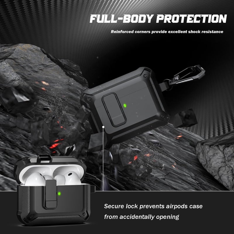 RFUNGUANGO AirPods Pro 3 Case (2025) with Safety Lock and Automatic Pop-up, Compatible with Airpods Pro 3rd Generation Case, Magnetic Lid, Compatible MagSafe, Hard Shockproof Protective Case,Black - Image 3
