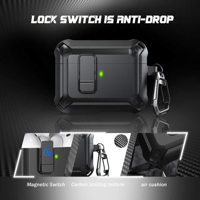 RFUNGUANGO AirPods Pro 3 Case (2025) with Safety Lock and Automatic Pop-up, Compatible with Airpods Pro 3rd Generation Case, Magnetic Lid, Compatible MagSafe, Hard Shockproof Protective Case,Black - Image 2