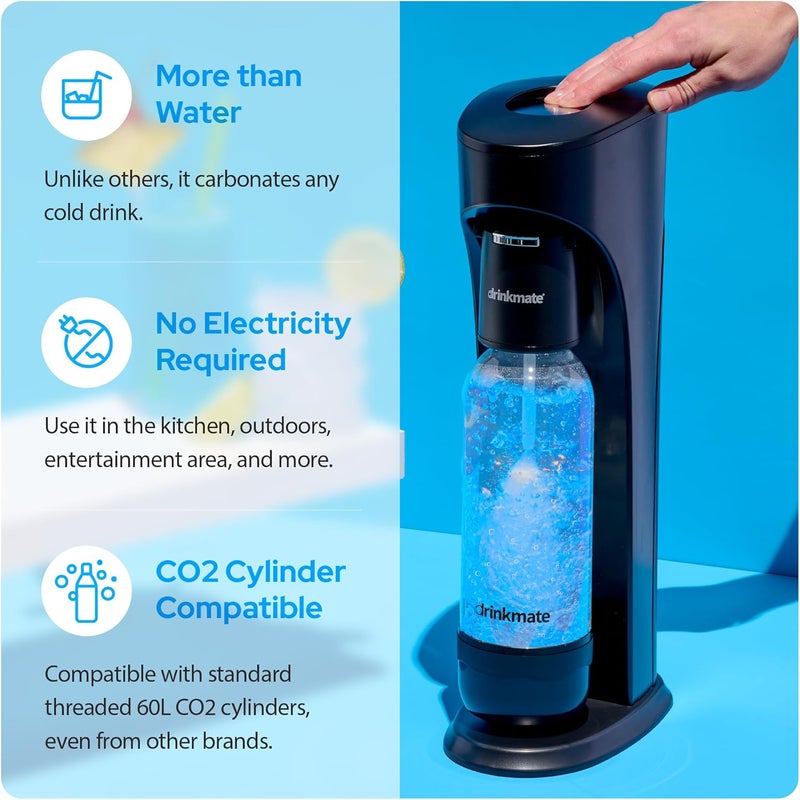 DrinkMate Sparkling Water and Soda Maker, Carbonates ANY Drink, Includes One 1L and One 0.5L Re-usable BPA-free Carbonating Bottles, 60L CO2 Cylinder and Patented Fizz Infuser, Matte Black - Image 4