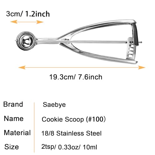 Saebye 2 teaspoon Cookie Scoop, Size #100/2 tsp, Melon Baller Scoop, 1.18 inch/ 30 MM Ball, 18/8 Stainless Steel Mini Ice Cream Scoop, Secondary Polishing - Image 2