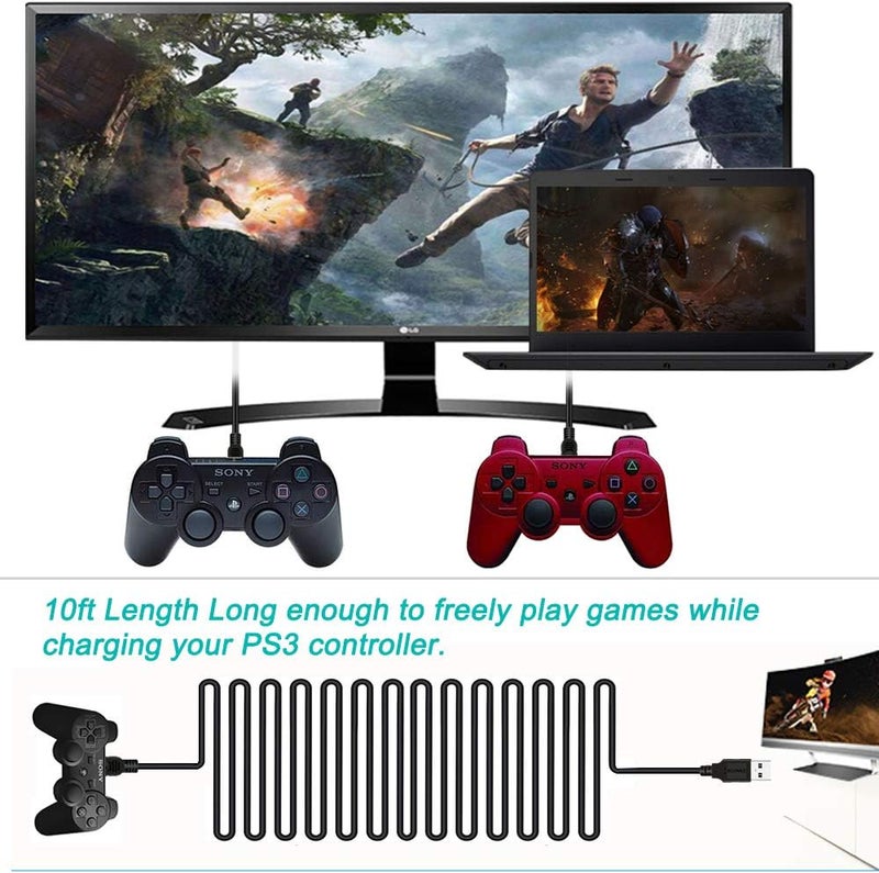 SCOVEE PS3 Controller Cord, 2 Pack 10ft PS3 Charger Cable for Sony Playstation 3 / PS-3 Slim SixAxis Controller,PS3 Charging Cord,PS3 Charging Cable,PS Move DualShock 3 Remote Charge Wire,Black,CA066 - Image 5