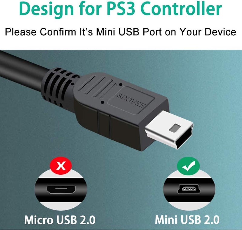 SCOVEE PS3 Controller Cord, 2 Pack 10ft PS3 Charger Cable for Sony Playstation 3 / PS-3 Slim SixAxis Controller,PS3 Charging Cord,PS3 Charging Cable,PS Move DualShock 3 Remote Charge Wire,Black,CA066 - Image 2