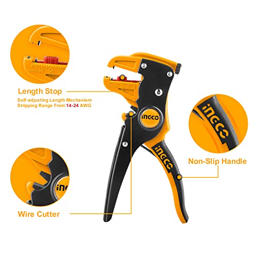 INGCO Wire Stripper, 2 in 1 Cable Wire Stripper with Cutter, 0.5mm~6mm Stripper diameter Wire Stripping Tool for Flat Ribbon Cable Wire Electrical Automotive Repair - Image 2