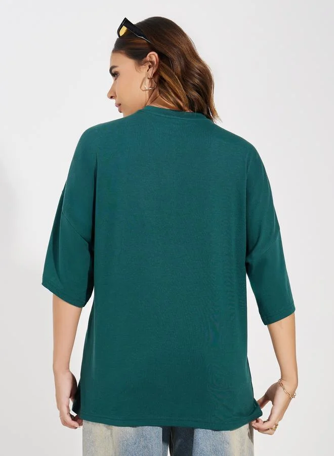 ستايلي Styli Oversized Embroidery Detail Exaggerated Sleeves T-Shirt