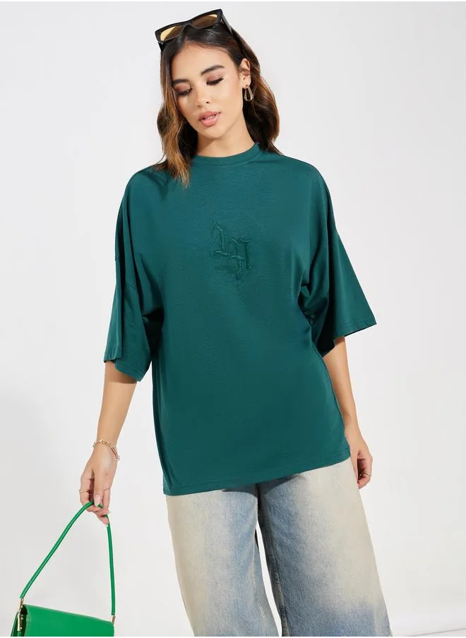 ستايلي Oversized Embroidery Detail Exaggerated Sleeves T-Shirt