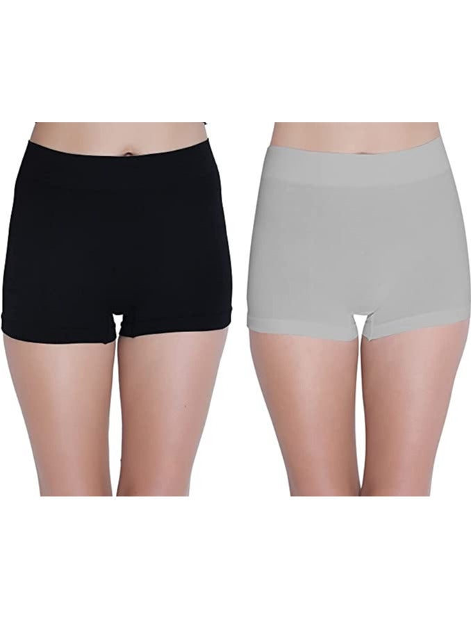 Glamroot Women's Seamless Boyshort Panty Pack Of 2 Black and Grey, Size S to XL - Image 1