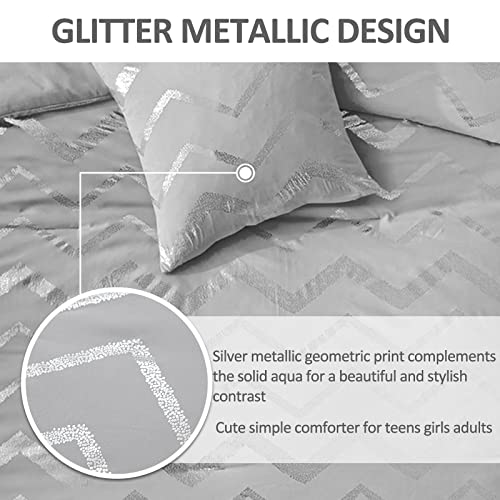 Menghomeus Grey and Silver Comforter Set King Metallic Print Geometric Bed Comforter 4 Piece Soft Microfiber Bedding for Teen Girls Boys Women (2 Pillow Shams + 1 Decorative Pillow Sham) - Image 5