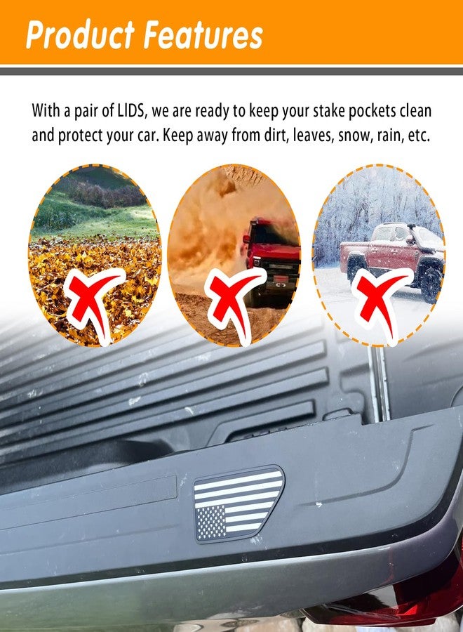 ijuicy 2 PCS Truck Bed Rail Stake Pocket Cover, American Flag Pattern Stake Pocket Covers, Truck Bed Accessories Compatible with 2019-2024 Chevy Silverado/GMC Sierra 1500 2500HD 3500HD (Black&White) - Image 3