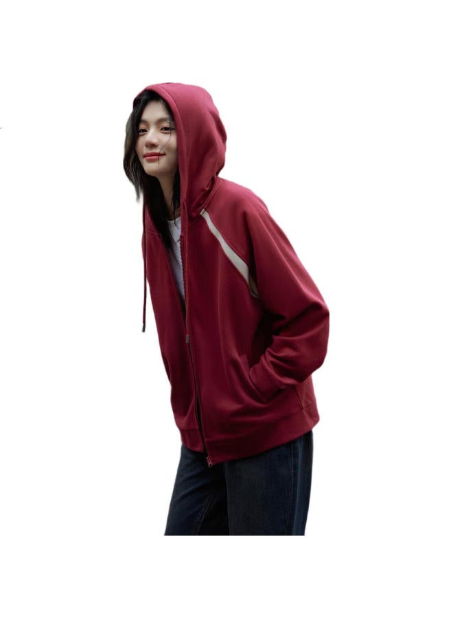 dme "Cotton Academy" Spring Simple Color Block Hooded Cardigan Casual Loose Comfortable Slimming Women'S Jacket - Image 1