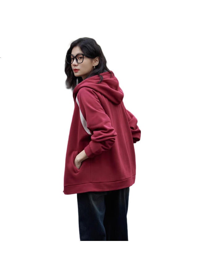 dme "Cotton Academy" Spring Simple Color Block Hooded Cardigan Casual Loose Comfortable Slimming Women'S Jacket - Image 2