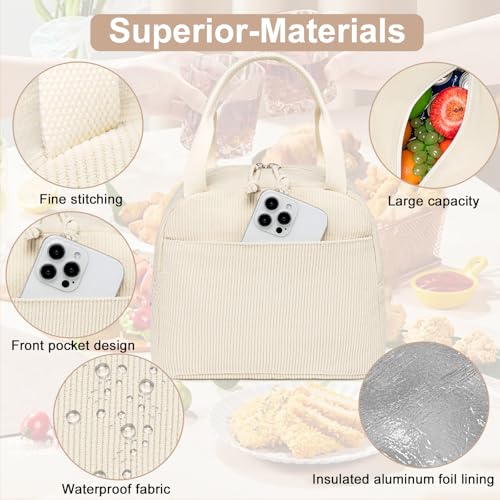 LEDAOU Lunch Box for Women Insulated Lunch Bag Corduroy Lunch Tote Bags Leakproof Cooler Lunch Case for Travel Work Picnic (Corduroy Solid Beige) - Image 4