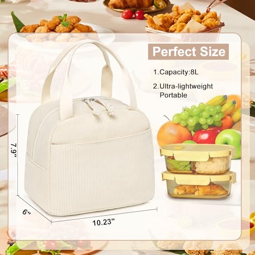 LEDAOU Lunch Box for Women Insulated Lunch Bag Corduroy Lunch Tote Bags Leakproof Cooler Lunch Case for Travel Work Picnic (Corduroy Solid Beige) - Image 3