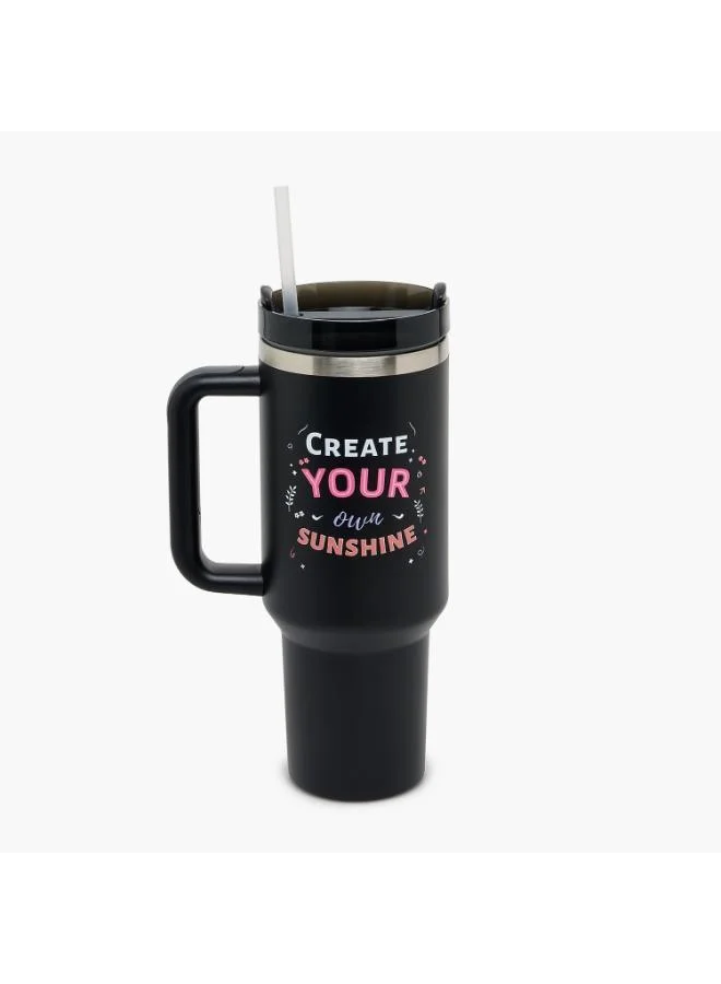 لايف ستايل Slogan Print Double Wall Stainless Steel Tumbler with Straw