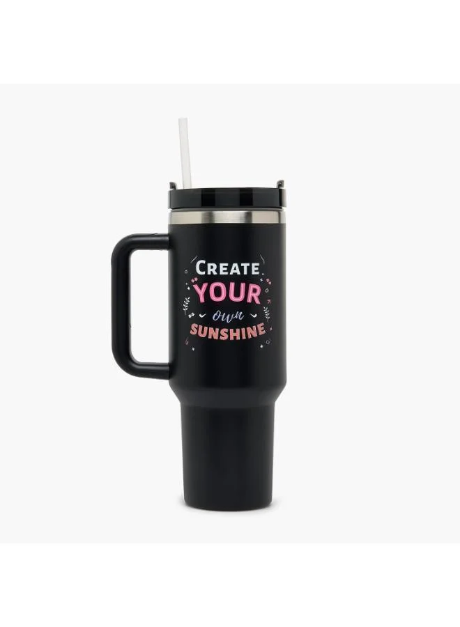 لايف ستايل Slogan Print Double Wall Stainless Steel Tumbler with Straw