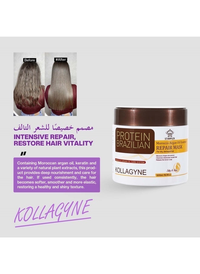 STARPLEX Repairing Hair Mask 500ml - Brazilian Protein & Kollagyn Collagen | Deep Nourishing & Strengthening | Salon Professional for Damaged Hair Women - Image 2
