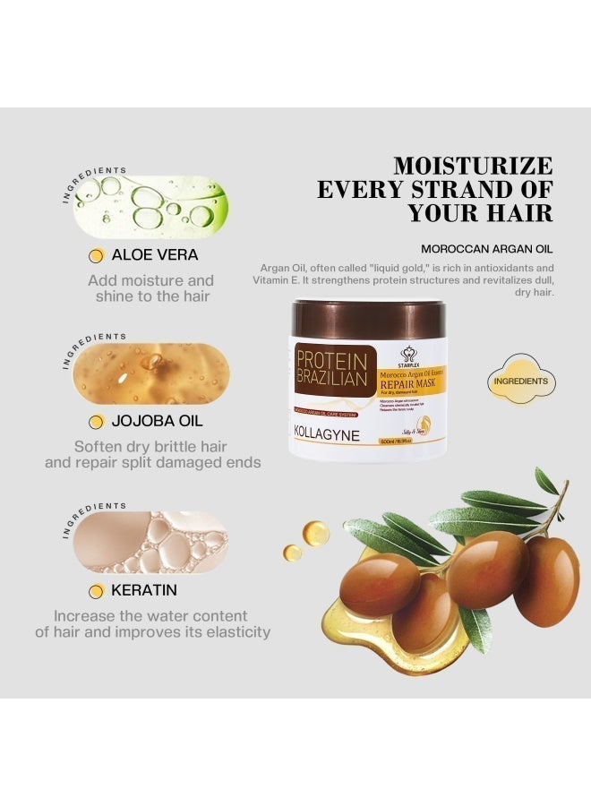 STARPLEX Repairing Hair Mask 500ml - Brazilian Protein & Kollagyn Collagen | Deep Nourishing & Strengthening | Salon Professional for Damaged Hair Women - Image 4