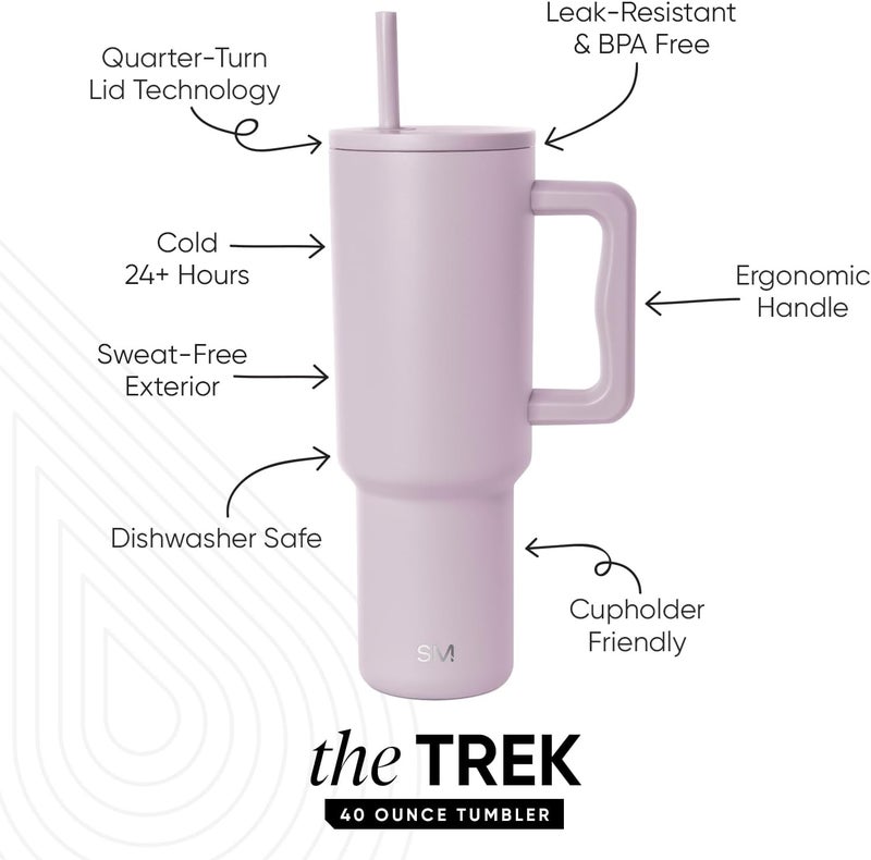 Simple Modern 40 oz Tumbler with Handle and Straw Lid | Insulated Cup Reusable Stainless Steel Water Bottle Travel Mug Cupholder Friendly | Gifts for Women Him Her | Trek Collection | Lavender Mist - Image 1