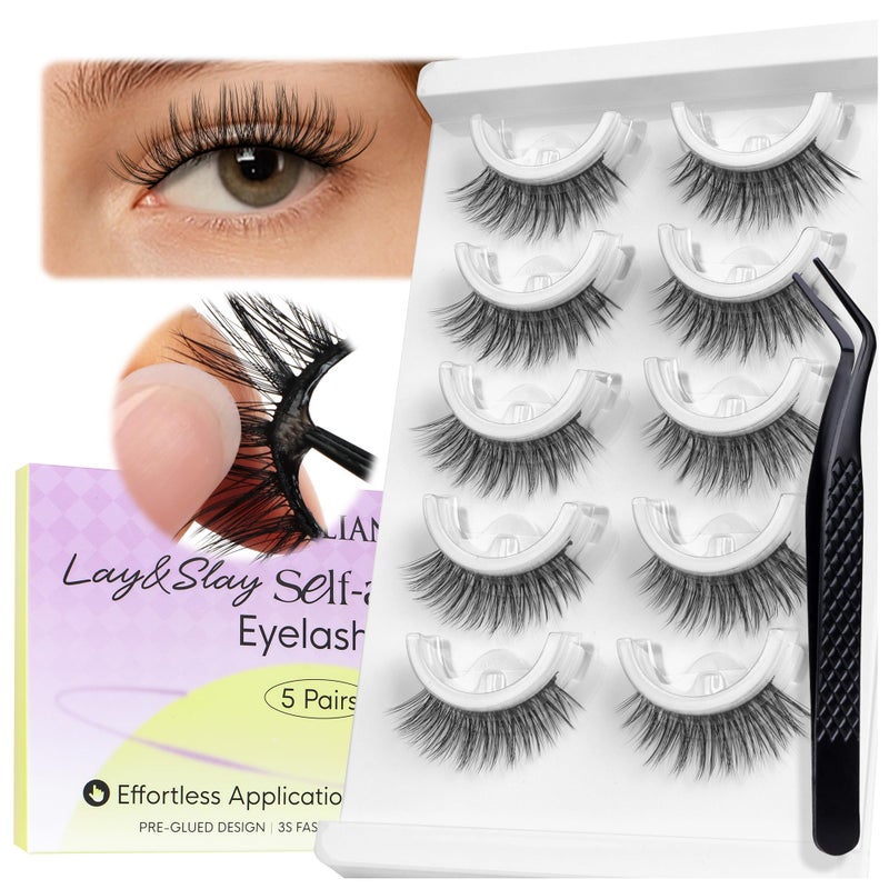 BEYELIAN Self Adhesive Eyelashes Natural Look, Pre Glued Wispy False Lashes No Glue Required, Faux Mink Eyelashes 5 Pairs ZCV-219 - Image 1