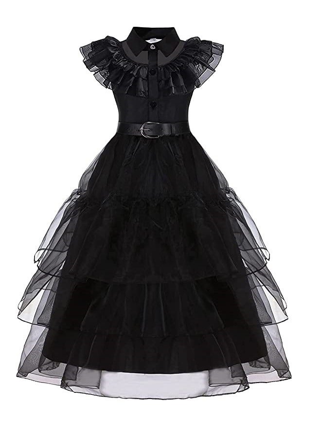 Loquat 2 Piece Set Wednesday Addams Dress Costume Party Performance Show  Party Outfit For Girls - Image 1