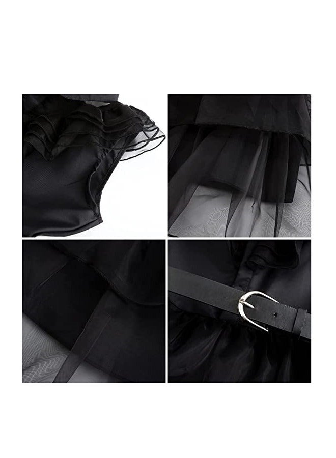 Loquat 2 Piece Set Wednesday Addams Dress Costume Party Performance Show  Party Outfit For Girls - Image 5