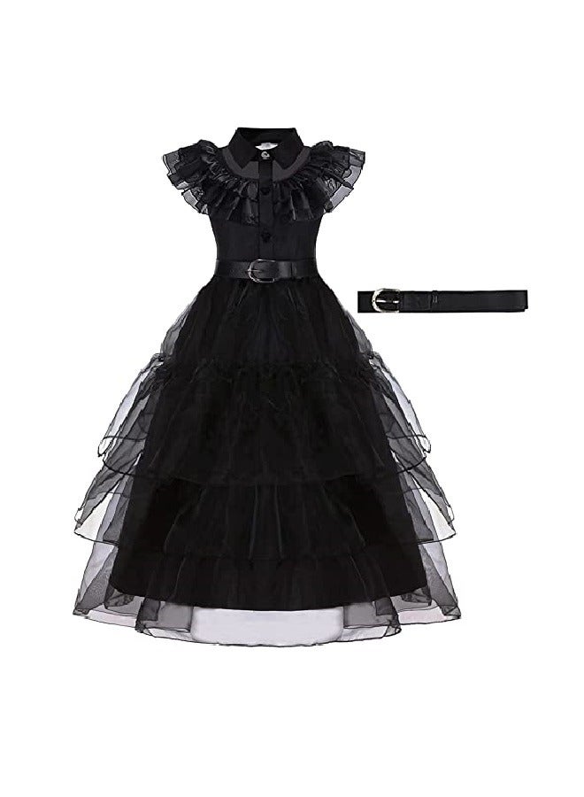 Loquat 2 Piece Set Wednesday Addams Dress Costume Party Performance Show  Party Outfit For Girls - Image 3