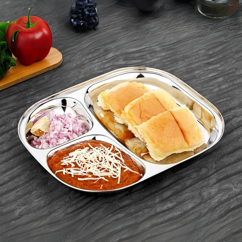 Royals Stainless Steel Plate,Compartment Plate |Pack of 4| Pav Bhaji Plate | Idli Plate | Dinner Plates | Kitchen Tools | - Image 2