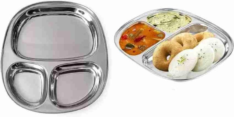 Royals Stainless Steel Plate,Compartment Plate |Pack of 4| Pav Bhaji Plate | Idli Plate | Dinner Plates | Kitchen Tools | - Image 5