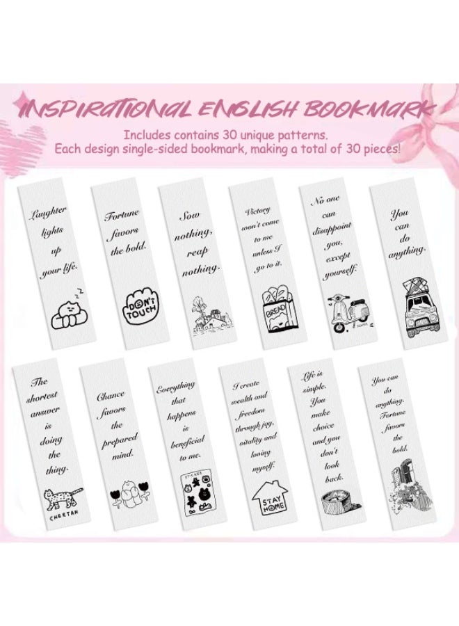 30 قطعة من العلامات المرجعية الملهمة والتحفيزية للقراءة والدراسة والهدايا، علامات مرجعية باللونين الأبيض والأسود، إكسسوارات الكتب للقراء والمراهقين والطلاب ومحبي الكتب - Image 2