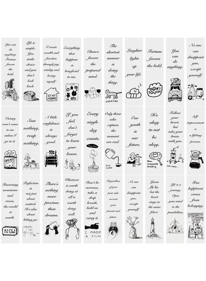 30 قطعة من العلامات المرجعية الملهمة والتحفيزية للقراءة والدراسة والهدايا، علامات مرجعية باللونين الأبيض والأسود، إكسسوارات الكتب للقراء والمراهقين والطلاب ومحبي الكتب - Image 1