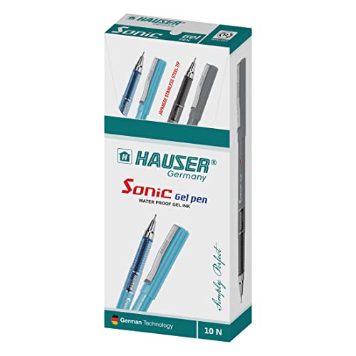 Hauser Sonic 0.55mm Gel Pen Box | Attractive Foiled Body | Stylish Metal Clip | Refillable & Waterproof Gel Ink | German Technology For Smooth & Effortless Writing | Black Ink, Set of 10 Gel Pens - Image 3