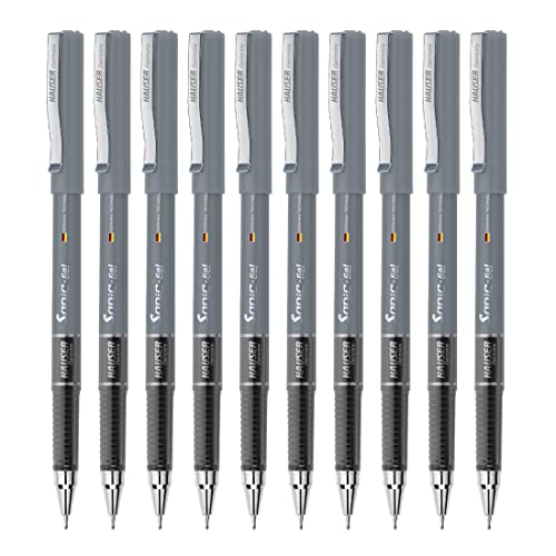 Hauser Sonic 0.55mm Gel Pen Box | Attractive Foiled Body | Stylish Metal Clip | Refillable & Waterproof Gel Ink | German Technology For Smooth & Effortless Writing | Black Ink, Set of 10 Gel Pens - Image 1