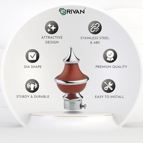 GRIVAN Stainless Steel & ABS Curtain Bracket Parda Holder with Support 1 Inch Rod Pocket Finials Designer Door and Window Rod Support Fittings, Curtain Rod Holder (Pair of 6 , Maroon ) - Image 2