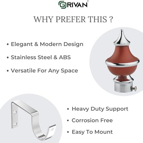 GRIVAN Stainless Steel & ABS Curtain Bracket Parda Holder with Support 1 Inch Rod Pocket Finials Designer Door and Window Rod Support Fittings, Curtain Rod Holder (Pair of 6 , Maroon ) - Image 3