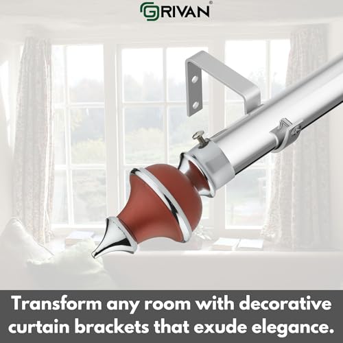 GRIVAN Stainless Steel & ABS Curtain Bracket Parda Holder with Support 1 Inch Rod Pocket Finials Designer Door and Window Rod Support Fittings, Curtain Rod Holder (Pair of 6 , Maroon ) - Image 5