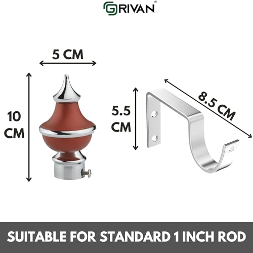 GRIVAN Stainless Steel & ABS Curtain Bracket Parda Holder with Support 1 Inch Rod Pocket Finials Designer Door and Window Rod Support Fittings, Curtain Rod Holder (Pair of 6 , Maroon ) - Image 4