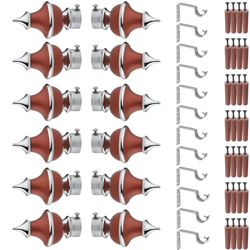 GRIVAN Stainless Steel & ABS Curtain Bracket Parda Holder with Support 1 Inch Rod Pocket Finials Designer Door and Window Rod Support Fittings, Curtain Rod Holder (Pair of 6 , Maroon ) - Image 1