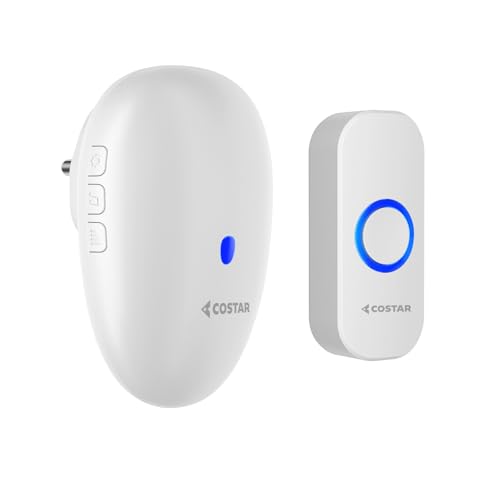 Costar Wireless Door Bell Kits Chime For Home Office With Led Light 150 Meter 500 Feet Operating Range 57 Ringtones 4 Levels Volume, 1 Receiver And 1 Push Button Ip44 Waterproof (T310-M521),white - Image 1