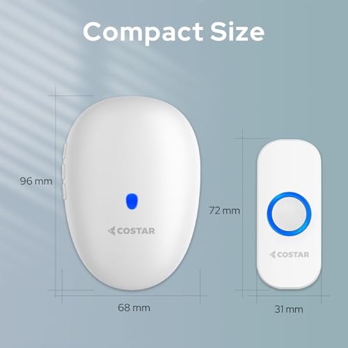 Costar Wireless Door Bell Kits Chime For Home Office With Led Light 150 Meter 500 Feet Operating Range 57 Ringtones 4 Levels Volume, 1 Receiver And 1 Push Button Ip44 Waterproof (T310-M521),white - Image 5
