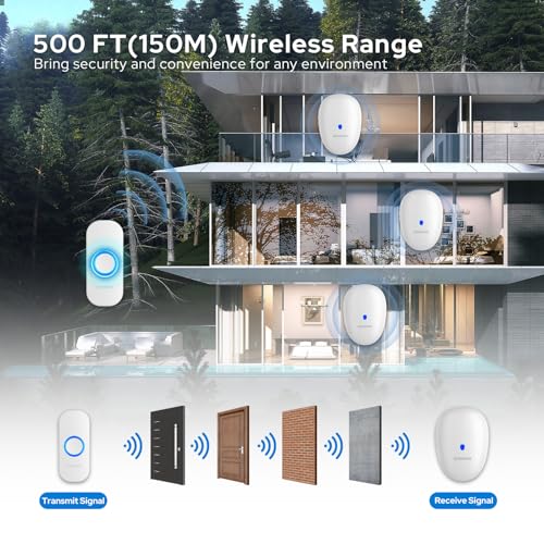 Costar Wireless Door Bell Kits Chime For Home Office With Led Light 150 Meter 500 Feet Operating Range 57 Ringtones 4 Levels Volume, 1 Receiver And 1 Push Button Ip44 Waterproof (T310-M521),white - Image 4