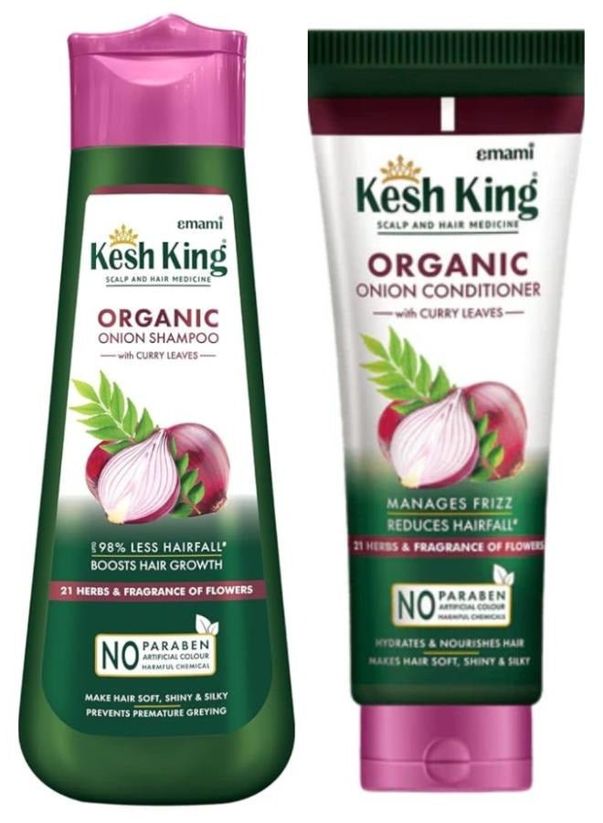 Set Two Pieces Kesh King Organic Onion Shampoo 300n ml + Conditioner 200 ml With Curry Leaves For Hydrated And Nourished Hair For All Hair Types