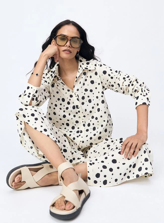 Femmella Femmella Off White Spot Print Maxi Shirt Dress