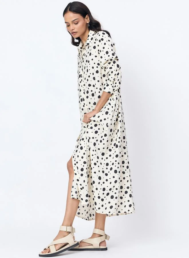Femmella Femmella Off White Spot Print Maxi Shirt Dress