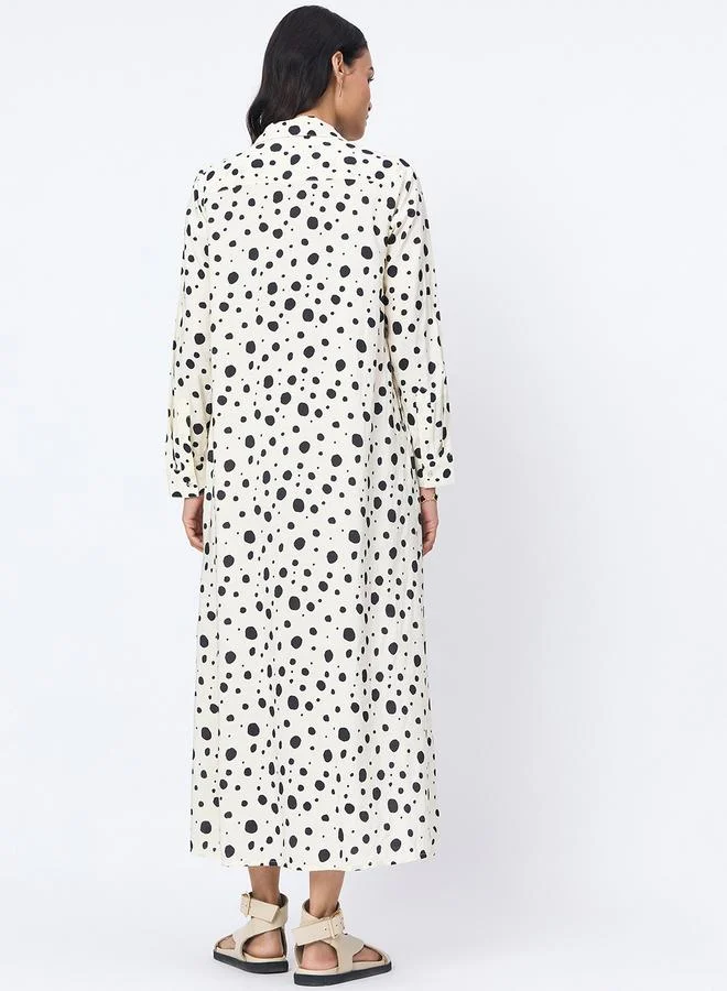 فيميلا فستان طويل بنمط بلوزة مطبع بنقاط