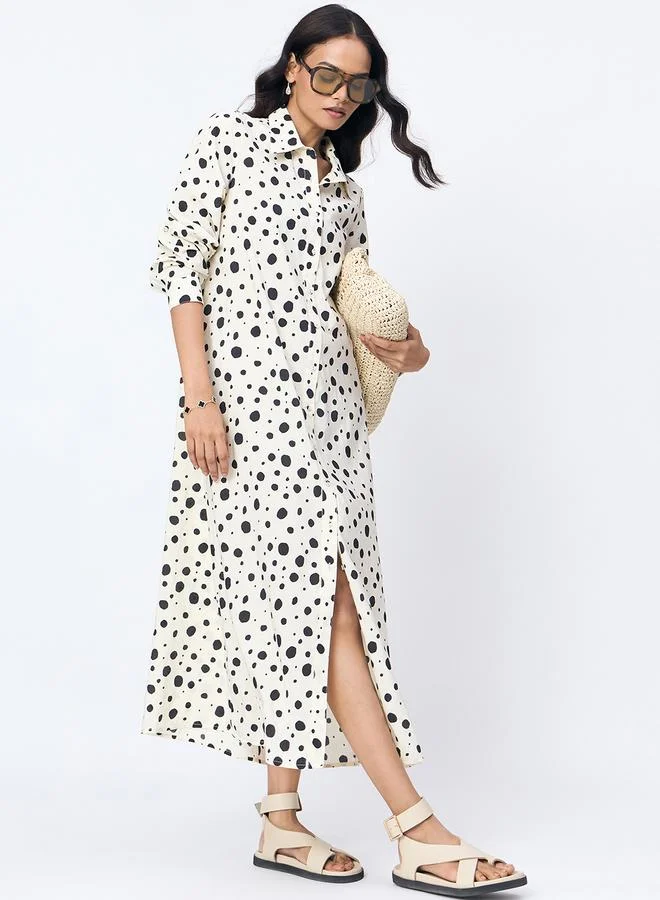 Femmella Femmella Off White Spot Print Maxi Shirt Dress
