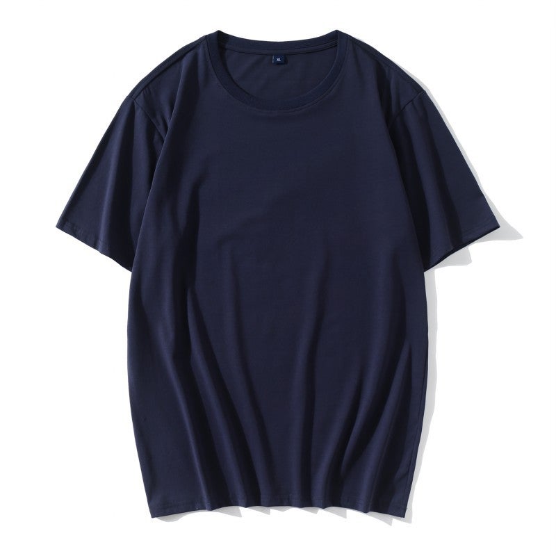 190g 40 PCs Ice Silk Pure Cotton high-end short sleeve rib round neck T-shirt solid color men's and women's loose T-shirt custom - Image 1