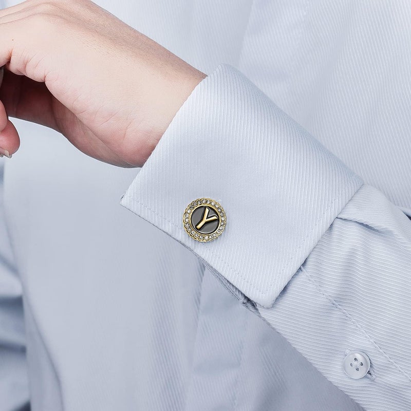 HAWSON A-Z Initial Cufflinks for Men and Women with Clear Crystal, Gold Silver Color Rasied Letter A-Z Cuff Links for French Shirt, Gift for Normal and Business Wearing - Image 3